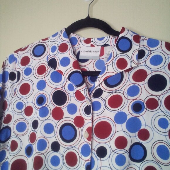 Alfred Dunner Blouse 12P 12 Petite Short Sleeve Button Up Elastic Waist Circles - Picture 13 of 16